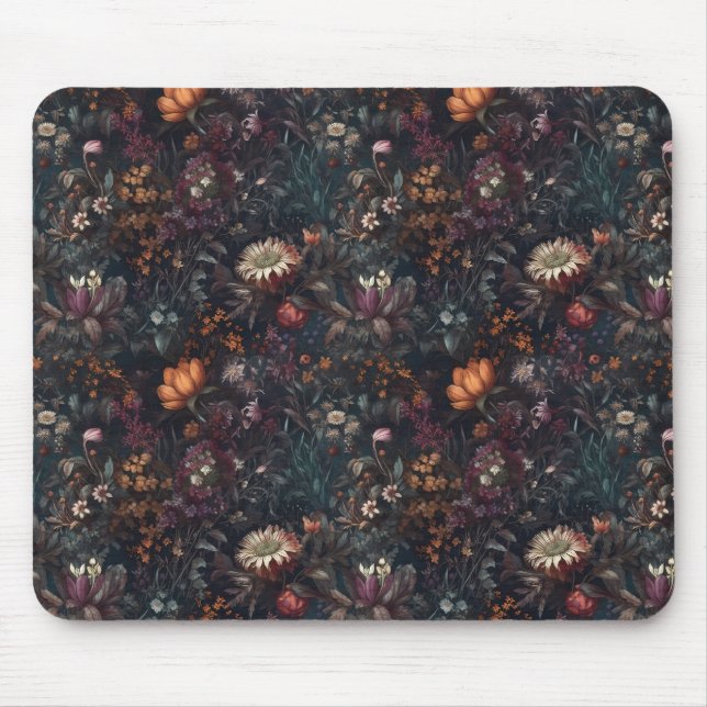 Mousepad Jardim de flores silvestres de algodão preto Boho (Frente)