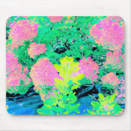 Mousepad Jardim de Hydrangea rosa com folhagem amarela