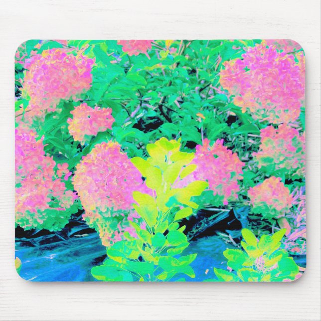 Mousepad Jardim de Hydrangea rosa com folhagem amarela (Frente)