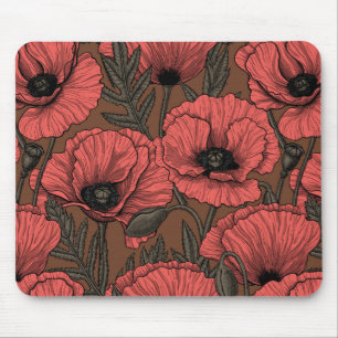 Mousepad Jardim de papoila em coral e castanho