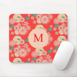 Mousepad Jardim de Pêssego Floral Elegante Monograma