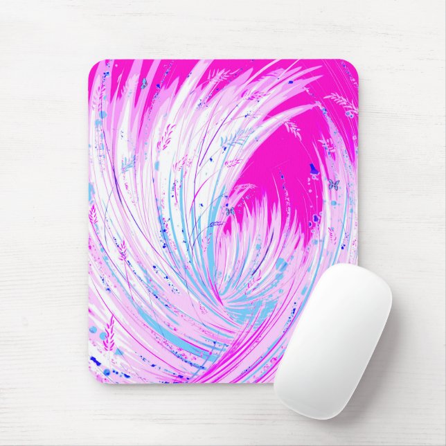 Mousepad Jardim Encantado Branco Rosa abstrato (Com mouse)