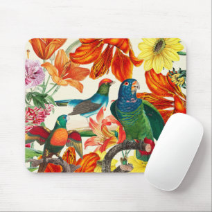 Mousepad Jardim floral colorido com belos pássaros