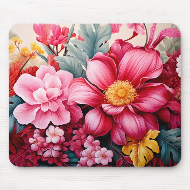 Mousepad Jardim Floral Tropical Rosa Exótico (Frente)