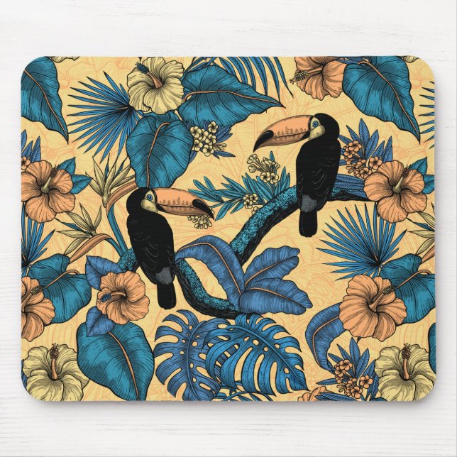Mousepad Jardim tucano em amarelo e azul (Frente)