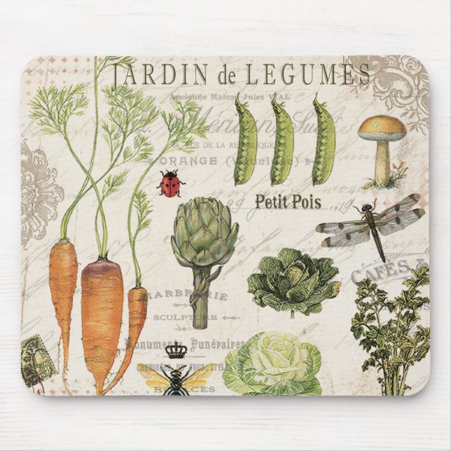 Mousepad jardim vegetal francês do vintage moderno (Frente)