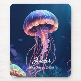 Mousepad jellyfish art, white script name and extra text