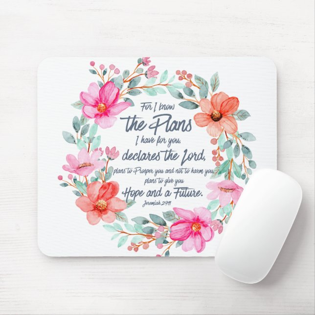 Mousepad Jeremiah 29:11 Porque eu conheço os Planos Rosa Fl (Com mouse)