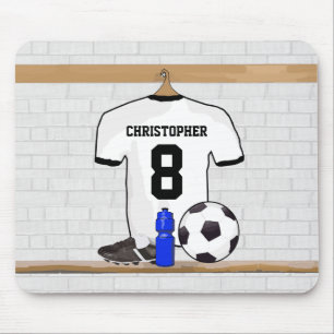 Mousepad Jérsei de futebol preto branco personalizado do
