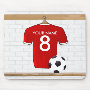 Mousepad Jérsei de futebol vermelho e branco personalizado
