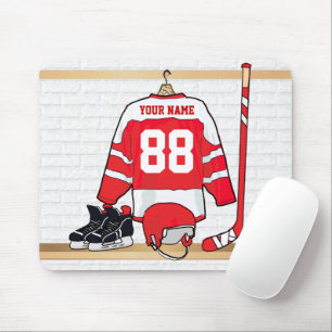 Mousepad Jérsei vermelho e branco personalizado do hóquei