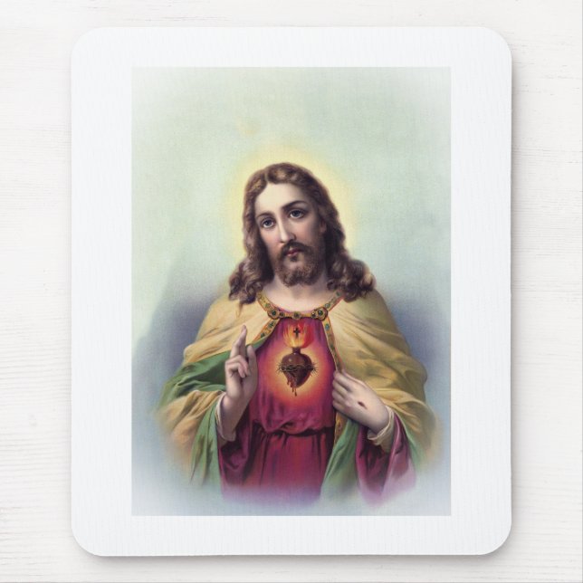 Mousepad Jesus com Coração Sagrado Brilhante (Frente)