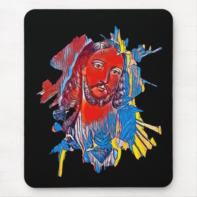 Mousepad Jesus Cristo Enfrentado Cardíaco Sagrado Arte Abst (Frente)