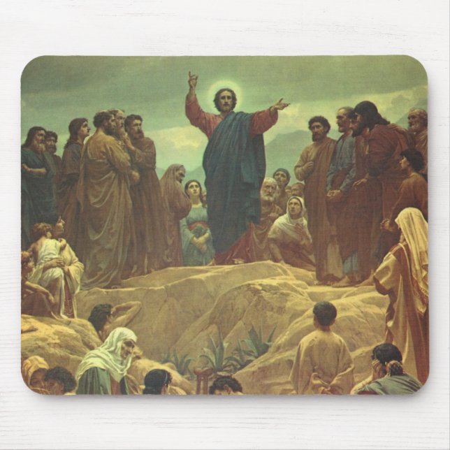 Mousepad Jesus Cristo Sermão no Monte, Religião Vintage (Frente)