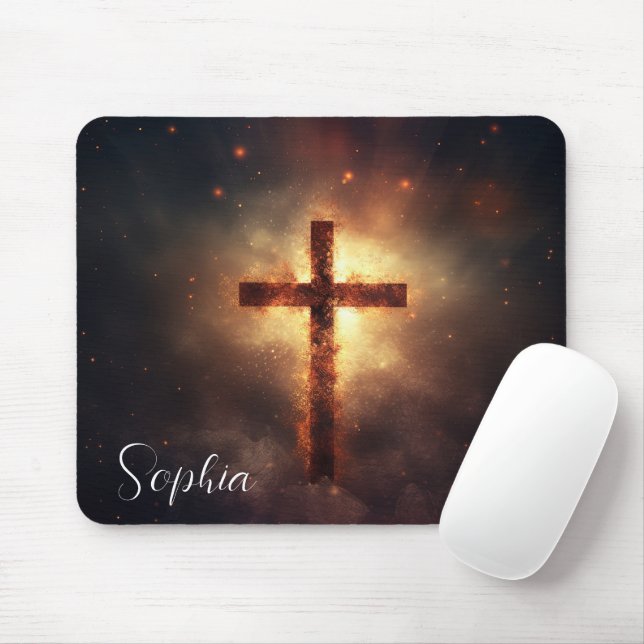 Mousepad Jesus Cross brilha Jesus Fé personagem cristã (Com mouse)