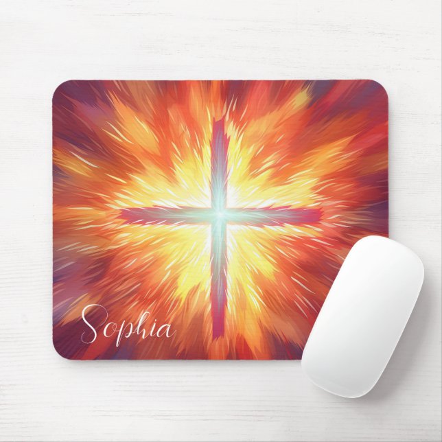 Mousepad Jesus Cross On Fire Christian Custname (Com mouse)