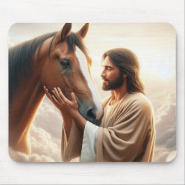 Mousepad Jesus fortalecendo um cavalo no céu