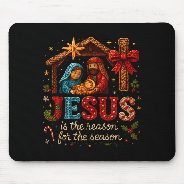 Mousepad Jesus Is The Reason For Season Yarn Crochet Art De (Frente)