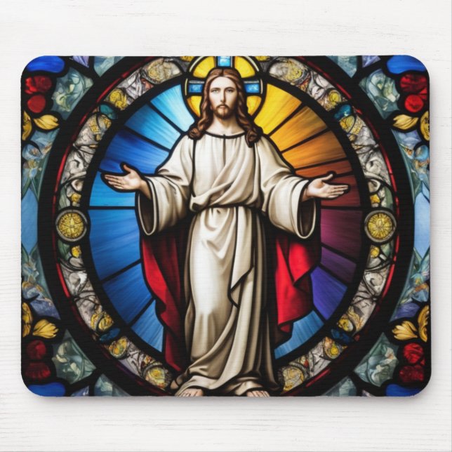 Mousepad Jesus no estilo de vidro manchado (Frente)