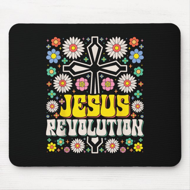 Mousepad Jesus Revolução Fé Retro Groovy Christian (Frente)