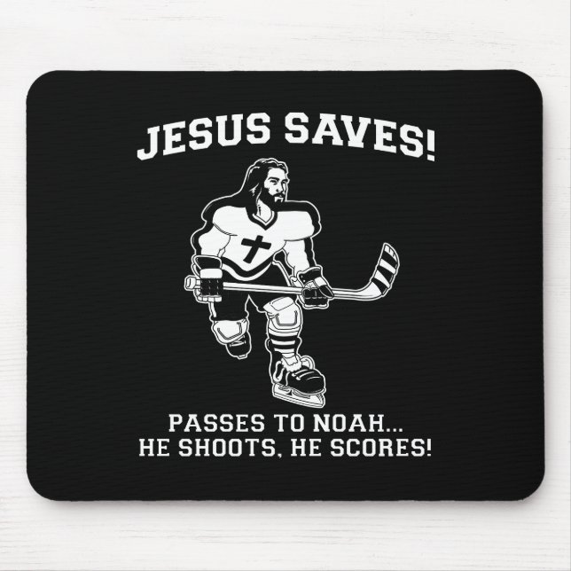 Mousepad Jesus salvar a camiseta engraçada do hóquei (Frente)