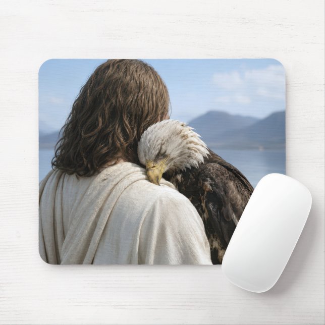 Mousepad Jesus segurando uma águia-careca cansada (Com mouse)