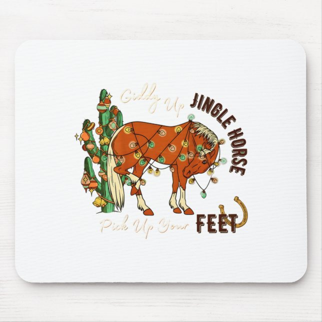 Mousepad Jingle Funny Horse Ck Up Your Feet Cactus Western, (Frente)