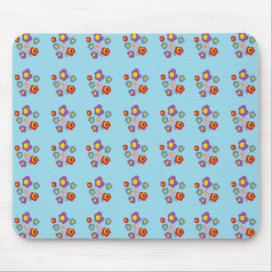 Mousepad Joaninha Bonita e Flores Padrão Azul Claro