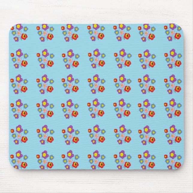 Mousepad Joaninha Bonita e Flores Padrão Azul Claro (Frente)