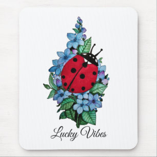 Mousepad Joaninha bonito da aguarela com as flores