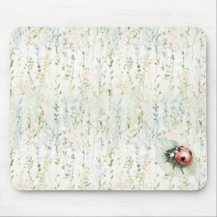 Mousepad Joaninha Flores Creme Azul