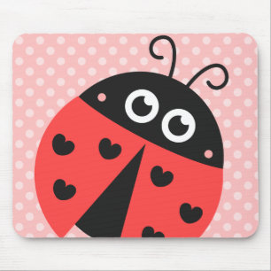 Mousepad Joaninha fofa com corações pretos e bolinhas cor-d