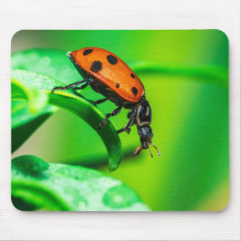 Mousepad Joaninha na Folha – Arte de Foto Macro da Natureza
