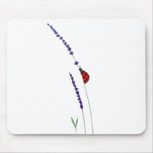 Mousepad joaninha vermelha e lavanda roxa