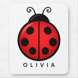 Mousepad Joaninha Vermelha Fofa Nome Personalizado Arte Grá