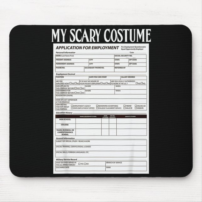 Mousepad Job Application Funny Y Halloween Costume Trick Or (Frente)