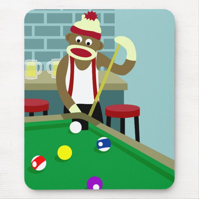 Mousepad Jogador de bilhar da piscina do macaco da peúga (Frente)