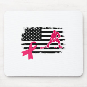 Mousepad Jogador de Hóquei Laço Rosa Bandeira EUA Câncer de
