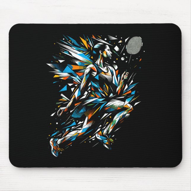 Mousepad Jogadora de Badminton com Arte de Polígono Peteca  (Frente)