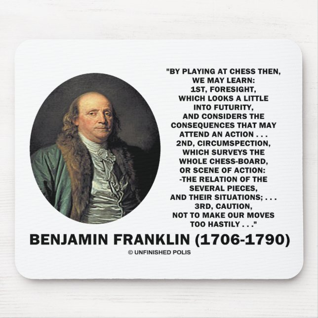 Mousepad Jogando citações de Benjamin Franklin do cuidado (Frente)