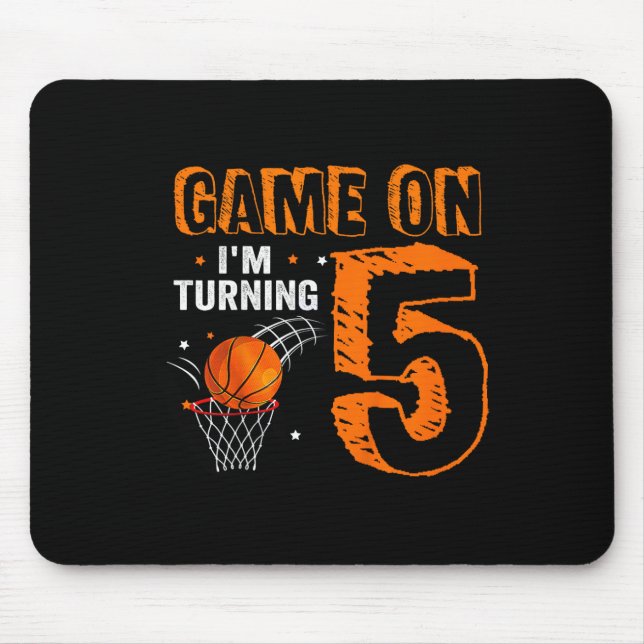 Mousepad Jogo de Crianças no Aniversário de 5 5 de basquete (Frente)