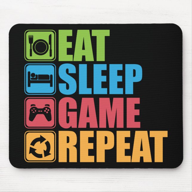 Mousepad Jogos - Coma, Dorme, Jogo, Repita - Jogador, Engra (Frente)