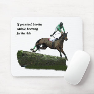 Mousepad Jóquei em Cavalo Saltando no Pad de Rato Verde
