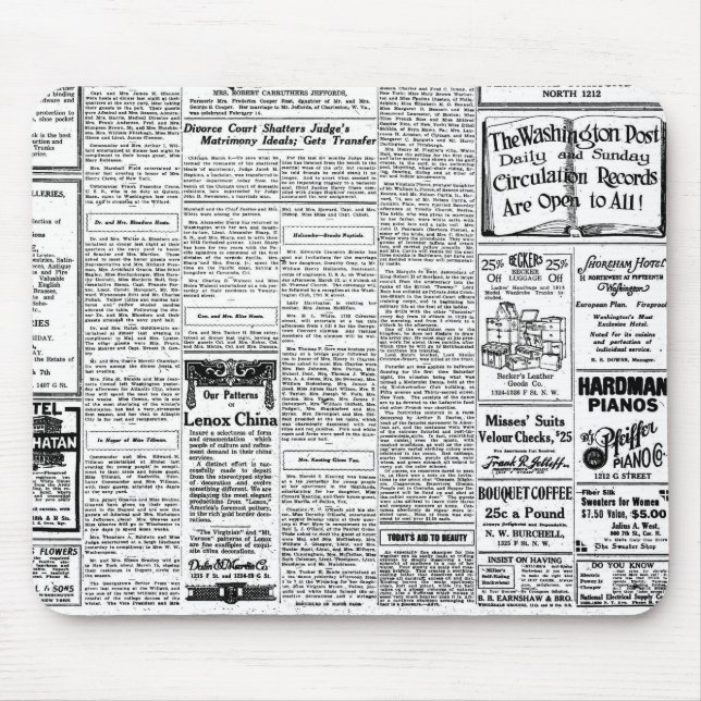Mousepad Jornal preto & branco velho, anúncio retro do (Frente)