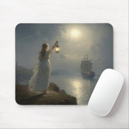 Mousepad Jovem Donzela Segurando uma Lanterna em um Porto