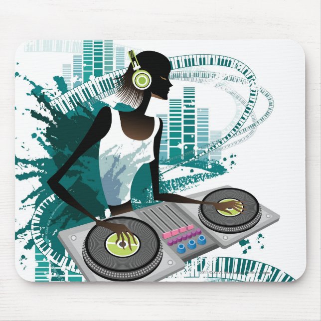 Mousepad Jovem mulher DJ que usa a plataforma giratória no (Frente)