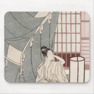 Mousepad Jovem mulher que ajoelha-se por sua rede de