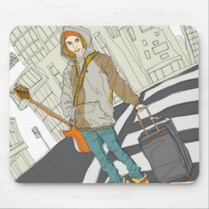 Mousepad Jovem mulher que está na rua com bagagem