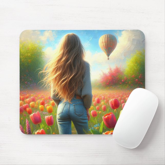 Mousepad Jovem No Campo De Tulip (Com mouse)