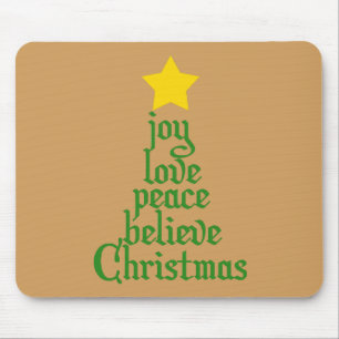 Mousepad Joy, Love, Peace, Acredite, Natal